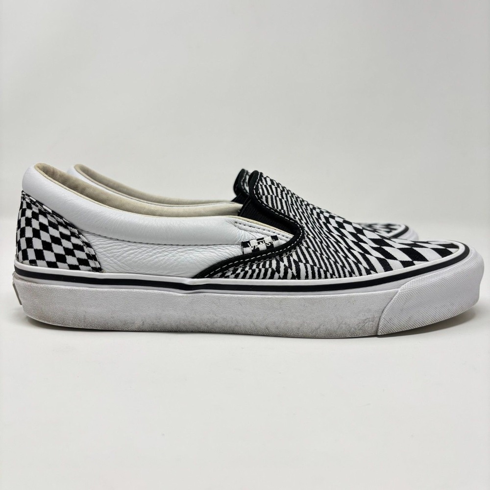Vans X End OG Classic Slip On LX Vertigo Men 11 Black True White Leather Sneaker